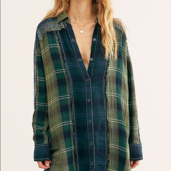 We The Free Dresses & Skirts - We The Free Deep Pacific Plaid Maxi Top, Mini Dress, Small | Indie Sleaze, Boho